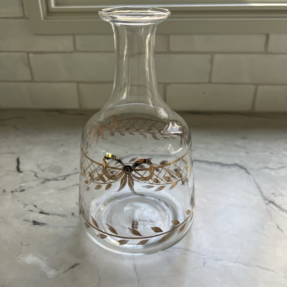 Vintage Glass Vase or decanter Hand Painted Gold Bow and leaf‎ Decoration - Picture 4 of 7
